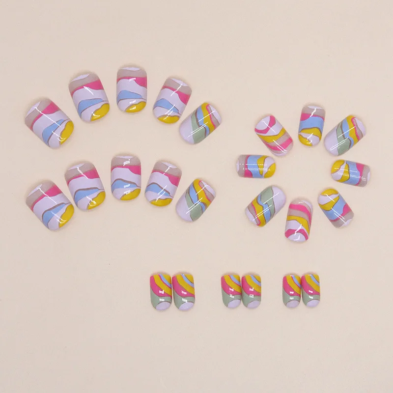 24Pcs Short Square Press on Nails - Abstract Art Design with Rainbow Color Painting Style False Nails With Wearing Tools
24Pcs Short Square Press on Nails - Abstract Art Design with Rainbow Color Painting Style False Nails With Wearing Tools