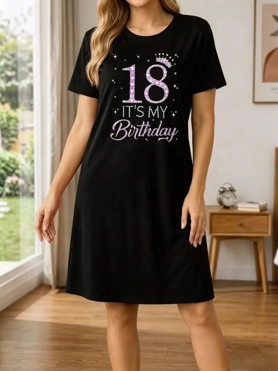 Womens Short Sleeve Birthday Nightgown With Glitter Print Sleep Shirt Comfortable Summer Loungewear
Womens Short Sleeve Birthday Nightgown With Glitter Print Sleep Shirt Comfortable Summer Loungewear