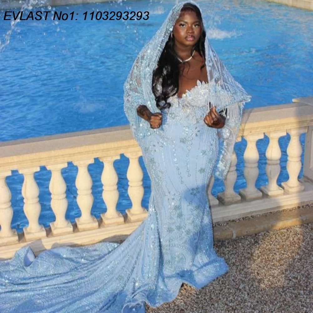EVLAST Customized Sparkly Sky Blue Sequins Mermaid Prom Dress Black Girl Beaded Cape Evening Party Gown Robes De Soirée FP133
EVLAST Customized Sparkly Sky Blue Sequins Mermaid Prom Dress Black Girl Beaded Cape Evening Party Gown Robes De Soirée FP133
