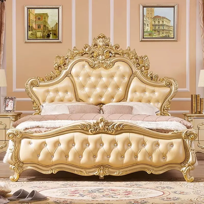 Gold European Double Bed Master Bedroom Wedding Wood Princess Bed Villa High-end Luxury French Camas De Dormitorio Furniture
Gold European Double Bed Master Bedroom Wedding Wood Princess Bed Villa High-end Luxury French Camas De Dormitorio Furniture