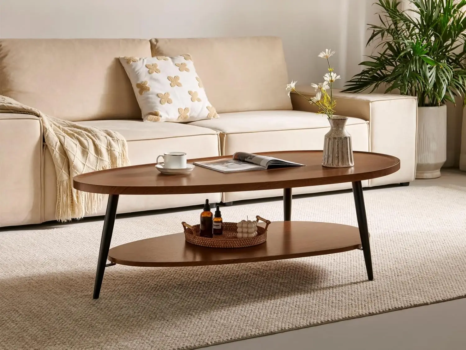 Oval Wood Coffee Table, Mid-Century Modern Coffee Table, Double Layer Center Table for Living Room, D47xW23.6xH15, Espresso
Oval Wood Coffee Table, Mid-Century Modern Coffee Table, Double Layer Center Table for Living Room, D47xW23.6xH15, Espresso