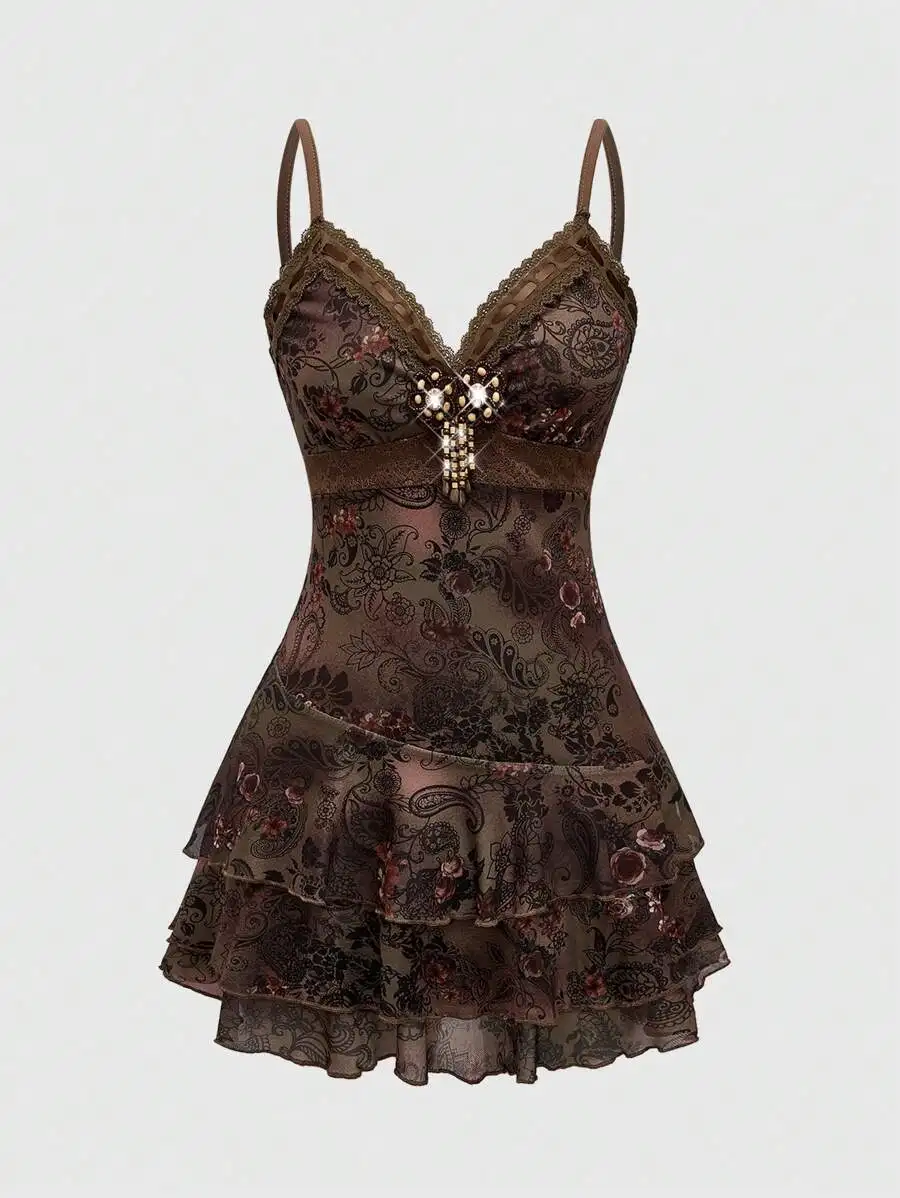 Womens Vintage Lace Paisley Print Ruffled Mini Dress Spring Summer
Womens Vintage Lace Paisley Print Ruffled Mini Dress Spring Summer