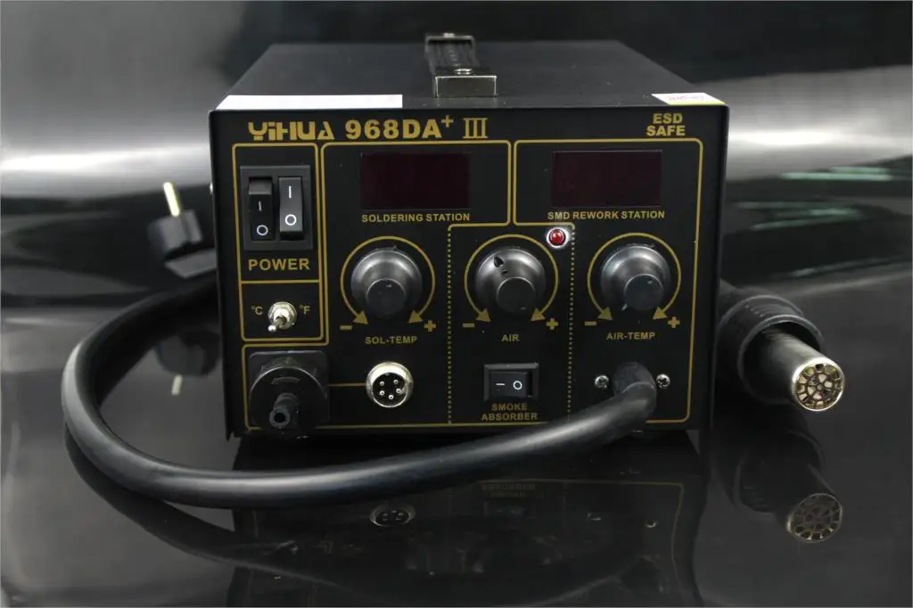 YIHUA 968DA + электронный сотовый телефон 3 в 1 паяльная станция для ремонта горячим воздухом с цифровым паяльником SMD 110 В/220 В
YIHUA 968DA + электронный сотовый телефон 3 в 1 паяльная станция для ремонта горячим воздухом с цифровым паяльником SMD 110 В/220 В