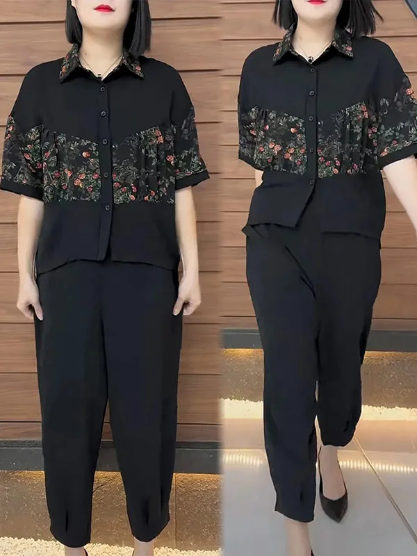 Summer New Oversized Casual Fashion Short Sleeve Top Print Floral Elastic Waist Pants Suit Female Loose Set Women's Clothing Wh7
Summer New Oversized Casual Fashion Short Sleeve Top Print Floral Elastic Waist Pants Suit Female Loose Set Women's Clothing Wh7