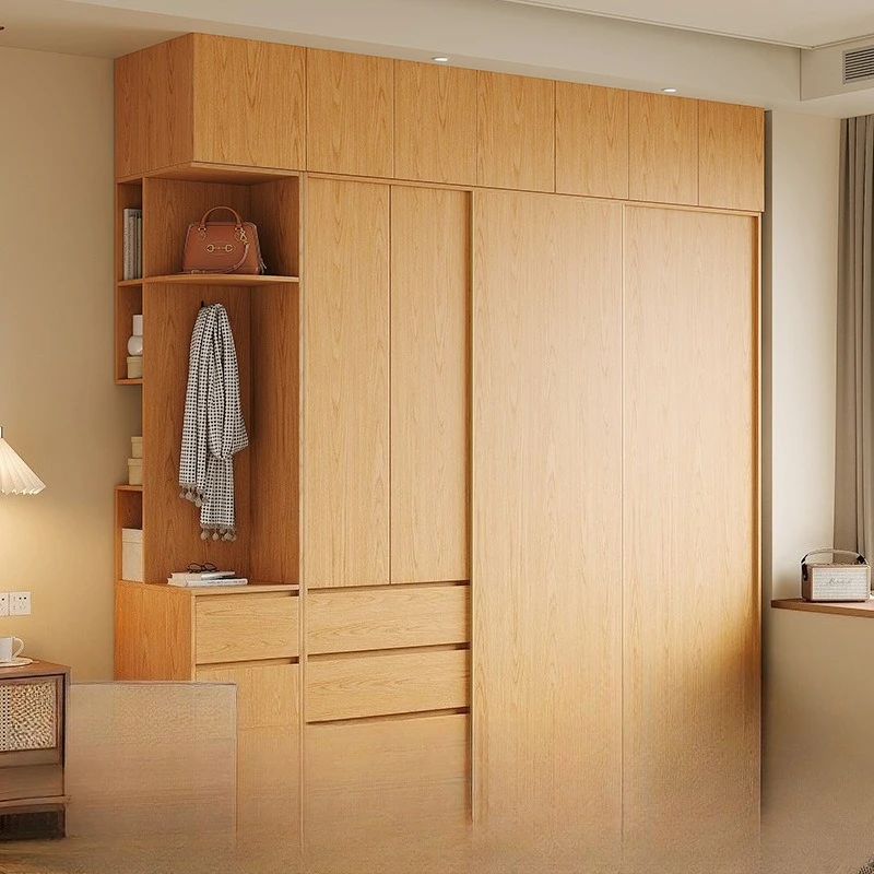 Oak sliding door wardrobe log color household bedroom with drawers cabinet storage closet
Oak sliding door wardrobe log color household bedroom with drawers cabinet storage closet