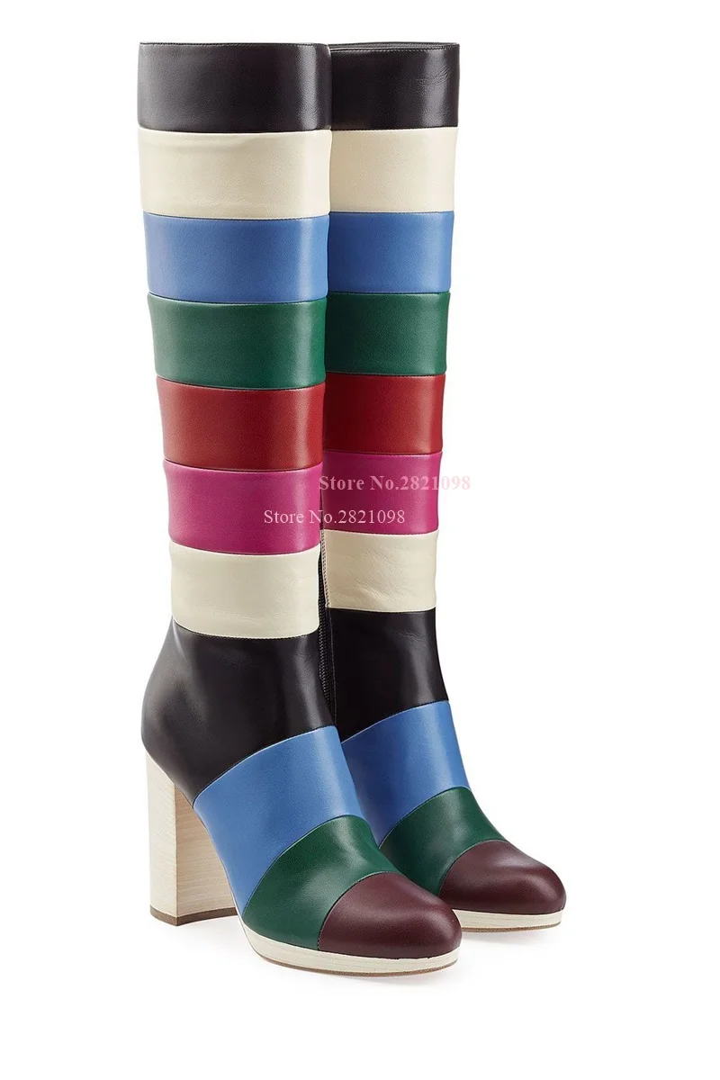 New Arrival Knee High Patch Color Long Boots for Women Colorful Gingham Strips High Heel Boots Chunky Heeled Woman Booty
New Arrival Knee High Patch Color Long Boots for Women Colorful Gingham Strips High Heel Boots Chunky Heeled Woman Booty