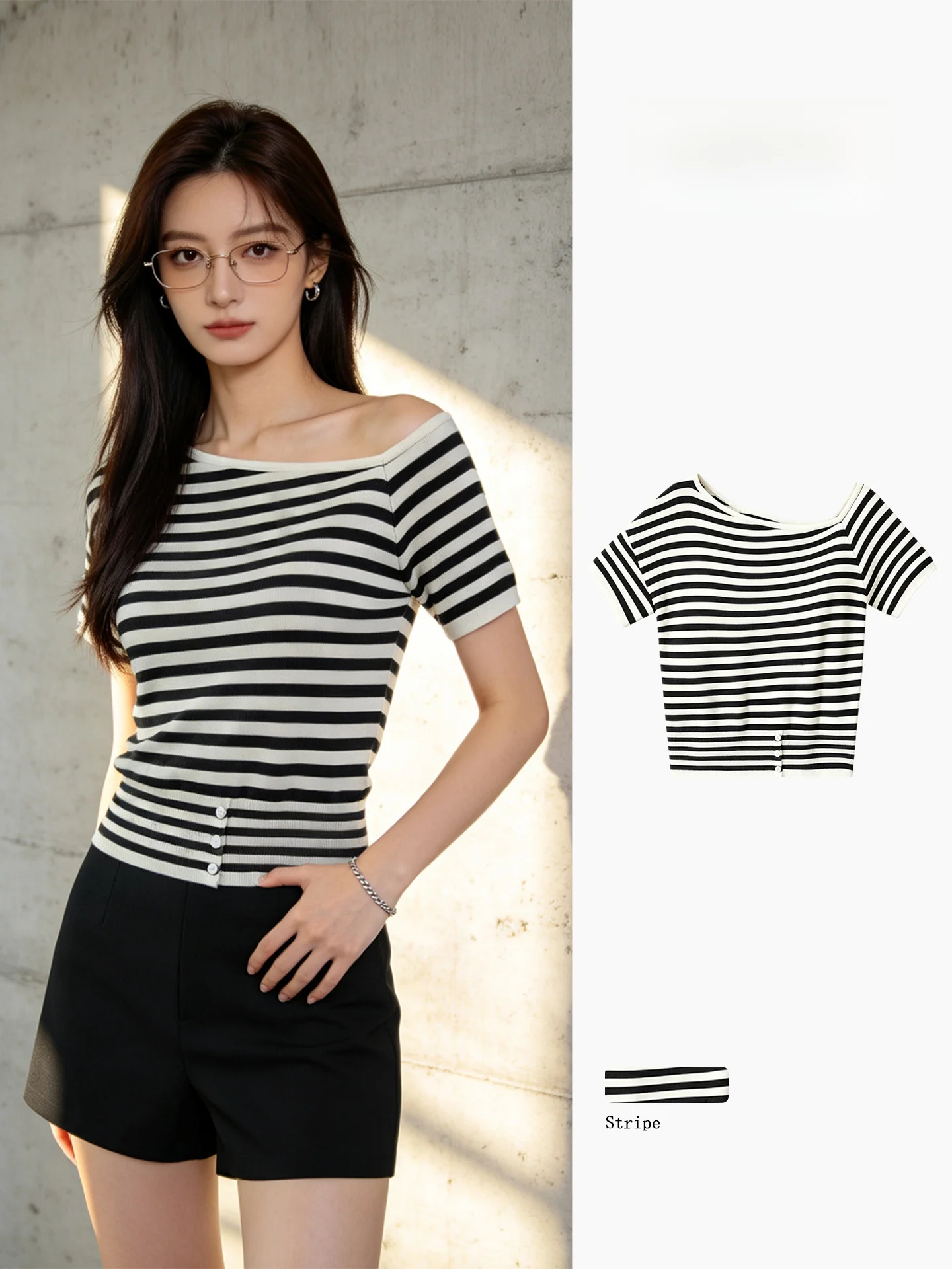 Slim Fit Striped Knitted Short Sleeve T-Shirt Women's Summer Casual Style Shoulder Bared High End Feeling Lightweight Slimmin...
Slim Fit Striped Knitted Short Sleeve T-Shirt Women's Summer Casual Style Shoulder Bared High End Feeling Lightweight Slimmin...