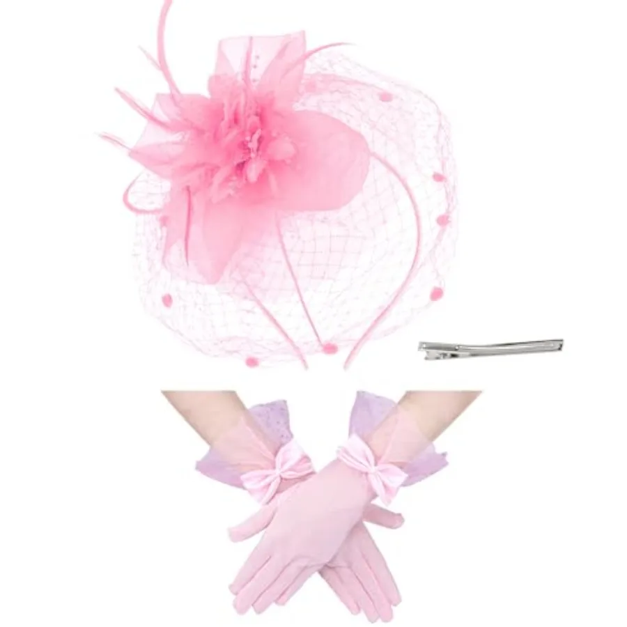 Fascinator Hat and Gloves Set Tea Party Accessories Weding Headwear for Girls and Women
Fascinator Hat and Gloves Set Tea Party Accessories Weding Headwear for Girls and Women