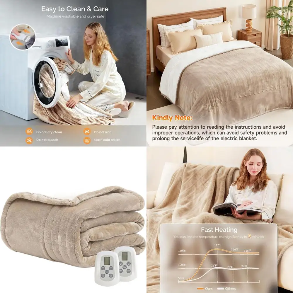 King Size Electric Blanket 100x90 with Dual Controls, 10 Heat Settings, Auto-Off, Overheat Protection, Soft Flannel, Machine Was
King Size Electric Blanket 100x90 with Dual Controls, 10 Heat Settings, Auto-Off, Overheat Protection, Soft Flannel, Machine Was