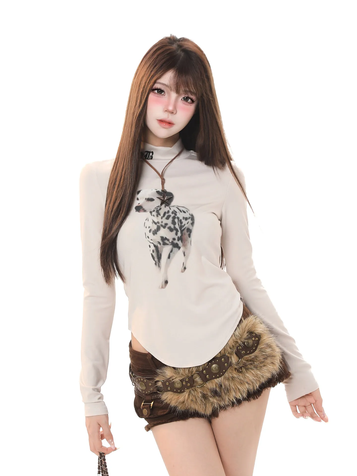 Retro American Spot Dog Print Long Sleeve T-Shirt Women's Spring Slimming Short Top Elegant High Waist Design Breathable Skin...
Retro American Spot Dog Print Long Sleeve T-Shirt Women's Spring Slimming Short Top Elegant High Waist Design Breathable Skin...