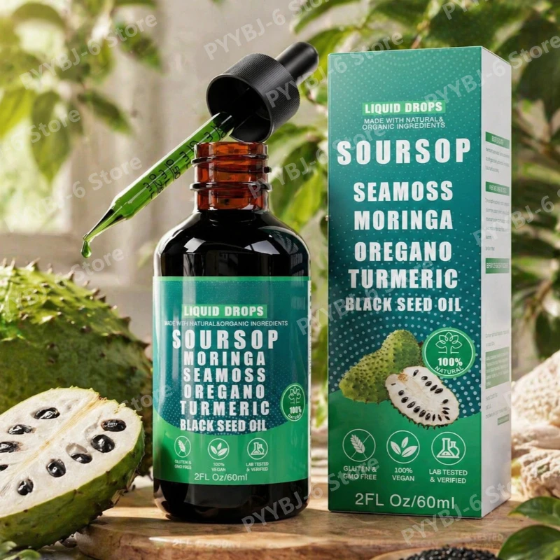 Soursop Bitters Liquid Drops 10-in-1 with Sea Moss Moringa Turmeric Black Seed Oil Oregano Ashwagandha Vegan Non-GMO 60 Ml
Soursop Bitters Liquid Drops 10-in-1 with Sea Moss Moringa Turmeric Black Seed Oil Oregano Ashwagandha Vegan Non-GMO 60 Ml