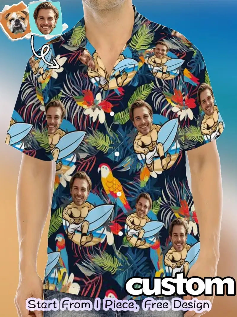 Customizable Photo Hawaiian Shirt For Men Women Personalized Face Image Short Sleeve Button Up Beach Vacation Shirts Part Gift
Customizable Photo Hawaiian Shirt For Men Women Personalized Face Image Short Sleeve Button Up Beach Vacation Shirts Part Gift