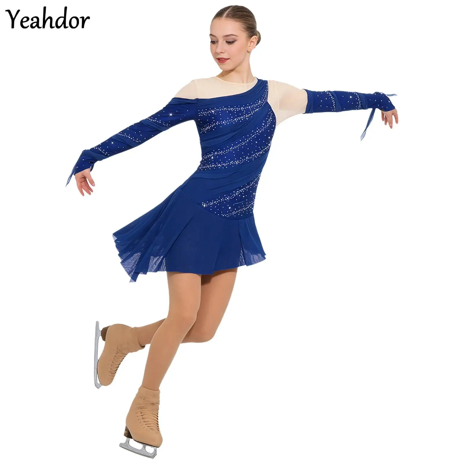 Womens Figure Skating Bodysuit Dress Rhinestones Backless Irregular Mesh Built-in Briefs Dress Gymnastics Ballet Latin Dancewear
Womens Figure Skating Bodysuit Dress Rhinestones Backless Irregular Mesh Built-in Briefs Dress Gymnastics Ballet Latin Dancewear