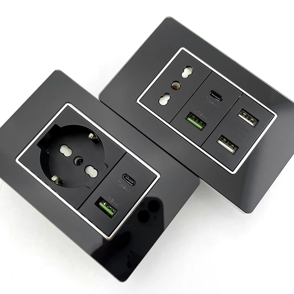 Черная итальянская розетка из закаленного стекла с быстрой зарядкой USB Smart TypeC, Chile USB-розетка, панель Schuko Light Switch Sat TV
Черная итальянская розетка из закаленного стекла с быстрой зарядкой USB Smart TypeC, Chile USB-розетка, панель Schuko Light Switch Sat TV