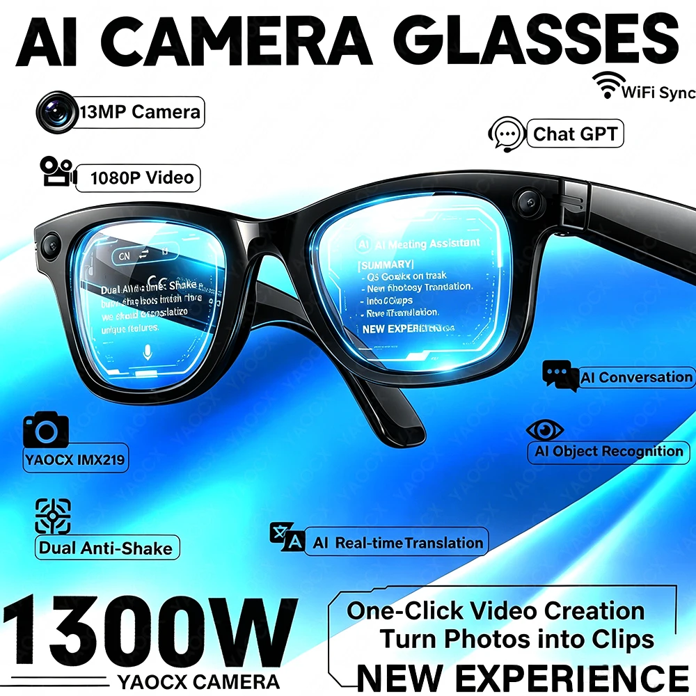 AI Smart Glasses 13MP Camera Video Recording AI Photo Recognition Answer Sunglasses Bluetooth Call Music Anti-blue Light Glasses
AI Smart Glasses 13MP Camera Video Recording AI Photo Recognition Answer Sunglasses Bluetooth Call Music Anti-blue Light Glasses