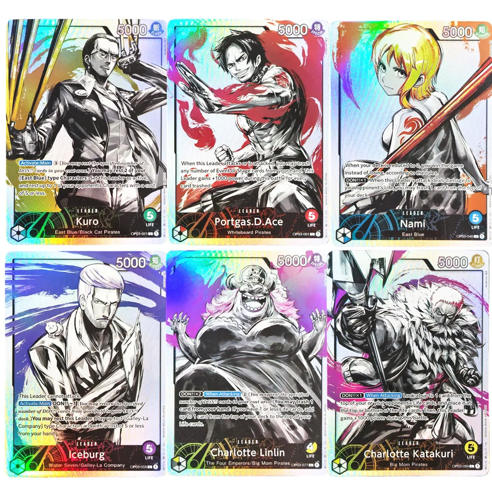 One Piece Proxy Card Holo Ace Nami Kuro Iceburg Linlin Katakuri Leader OP03-001 TCG Amine Game Collection Card
One Piece Proxy Card Holo Ace Nami Kuro Iceburg Linlin Katakuri Leader OP03-001 TCG Amine Game Collection Card