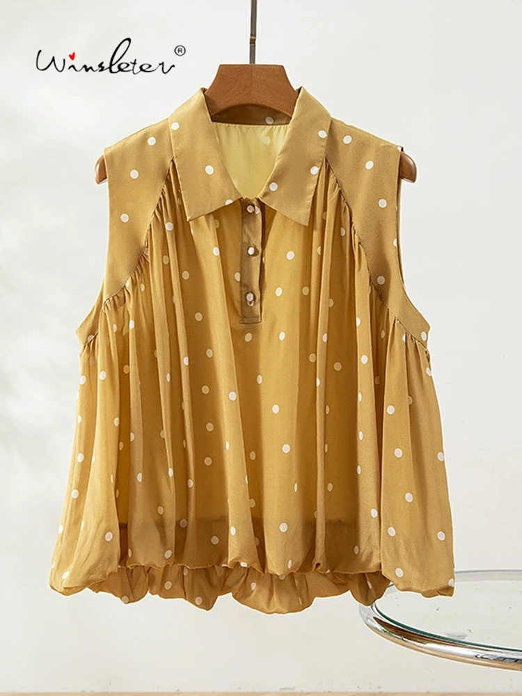 Winsleter-Women 100%Real Silk Elegant Shirt, Sleeveless Polo-Neck Dot Print, Fashion Casual Loose Blouse, 2025 Summer T54624CC
Winsleter-Women 100%Real Silk Elegant Shirt, Sleeveless Polo-Neck Dot Print, Fashion Casual Loose Blouse, 2025 Summer T54624CC