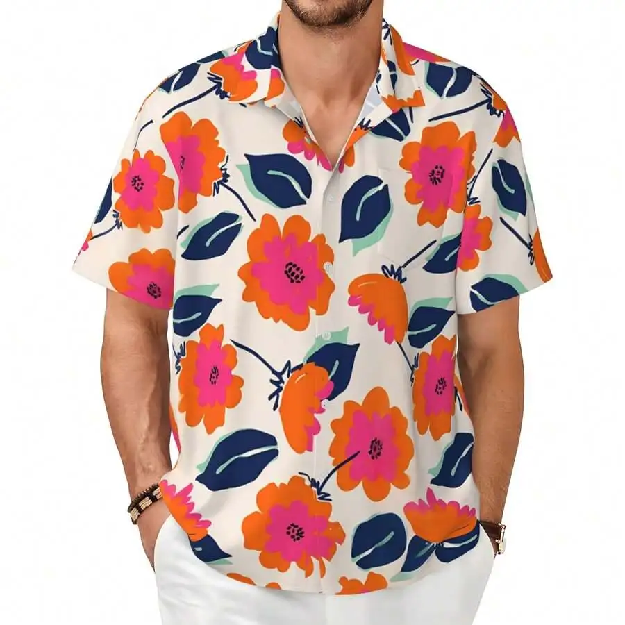 Mens Hawaiian Shirt Floral Print Short Sleeve Curved Hem Lightweight Breathable For Vacation Pool Party
Mens Hawaiian Shirt Floral Print Short Sleeve Curved Hem Lightweight Breathable For Vacation Pool Party