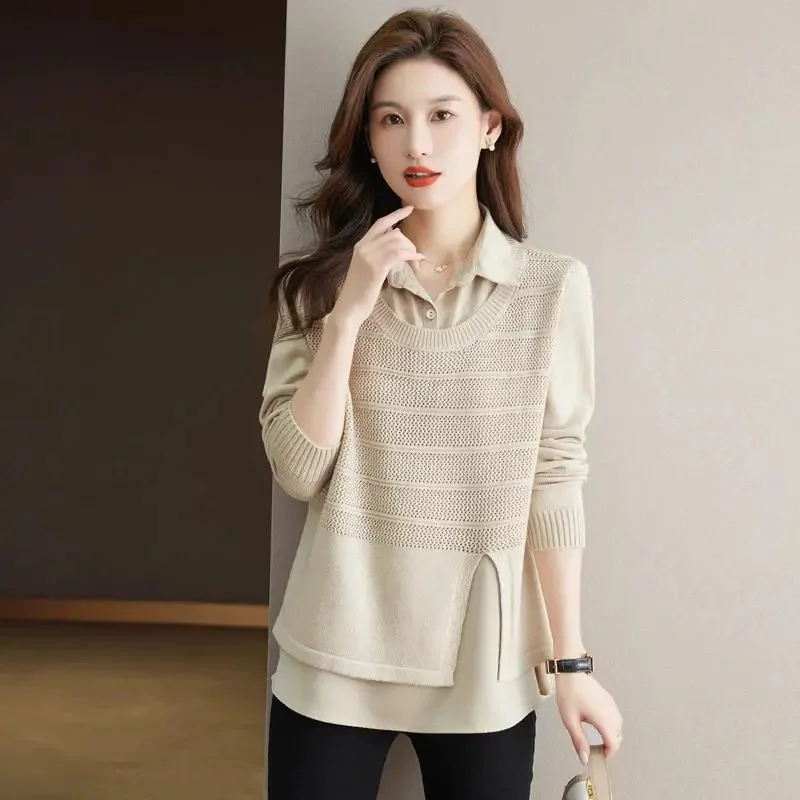 Y2K Spring Summer Fake Two Pieces Sweater 2024 New POLO Collar Women's Clothes Top Solid Color Fashion Female Pullover Knitwear
Y2K Spring Summer Fake Two Pieces Sweater 2024 New POLO Collar Women's Clothes Top Solid Color Fashion Female Pullover Knitwear