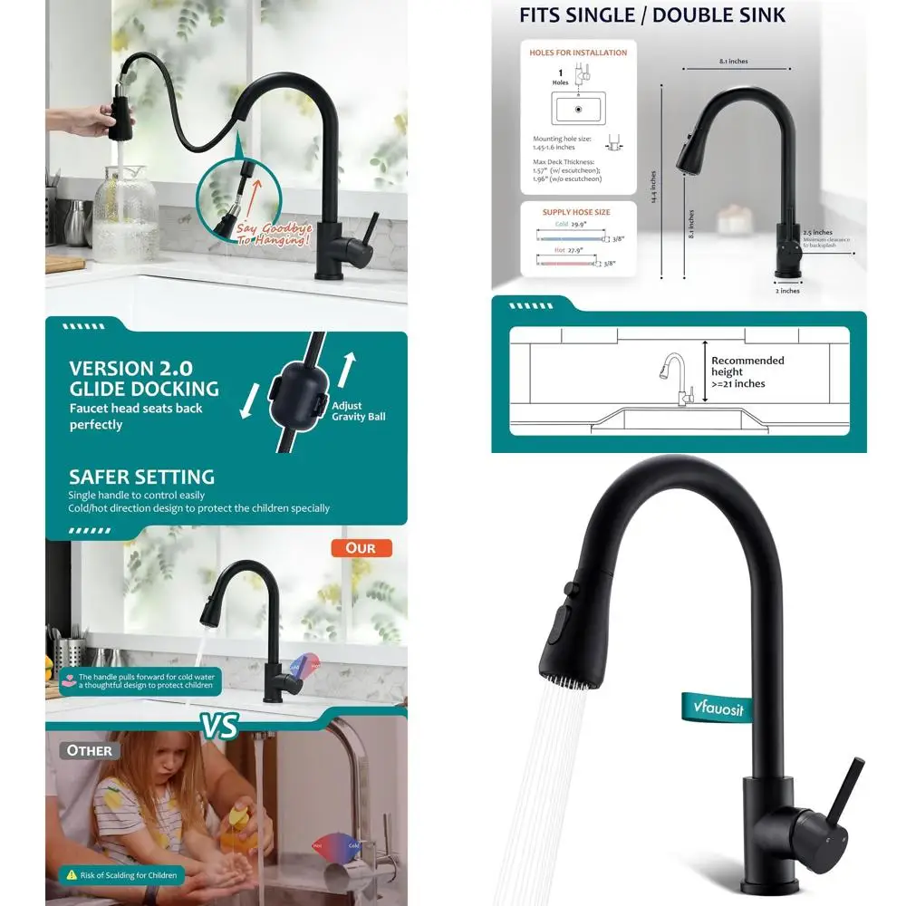 Matte Black Pull-Out Spray Kitchen Faucet with Single Handle for RV and Laundry Sinks
Matte Black Pull-Out Spray Kitchen Faucet with Single Handle for RV and Laundry Sinks