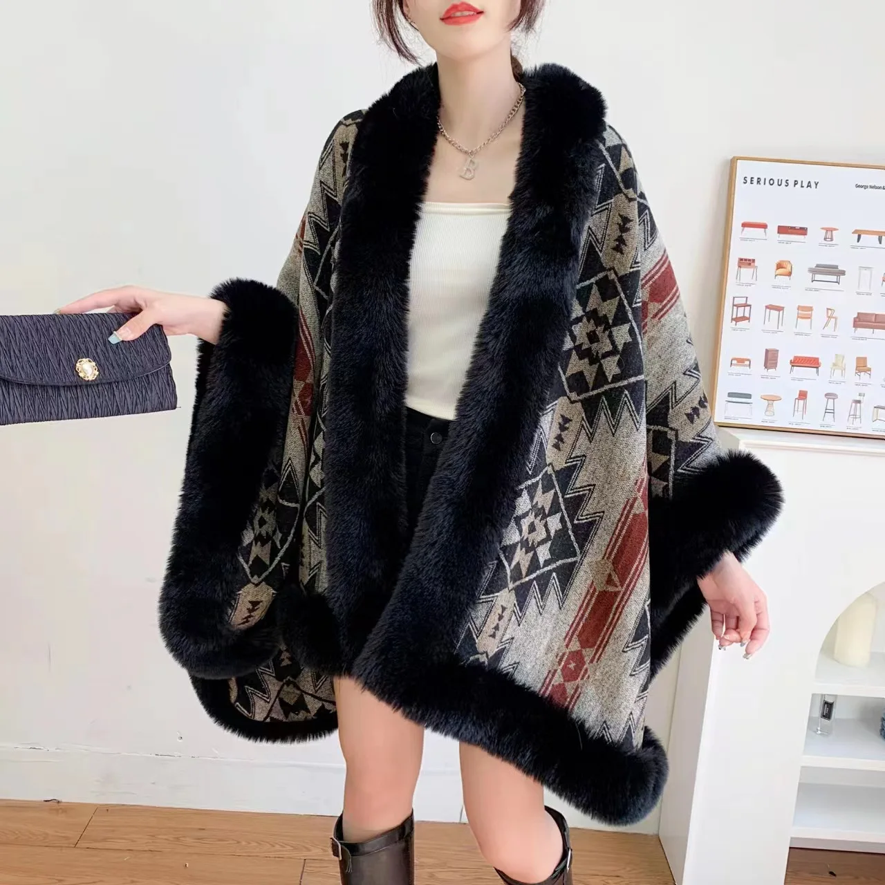 Autumn and Winter Europe and America Cloak Imitation of Otter Rabbit FUR COLLAR Vent Sweater Cloak Shawl Keep Warm Fashion
Autumn and Winter Europe and America Cloak Imitation of Otter Rabbit FUR COLLAR Vent Sweater Cloak Shawl Keep Warm Fashion