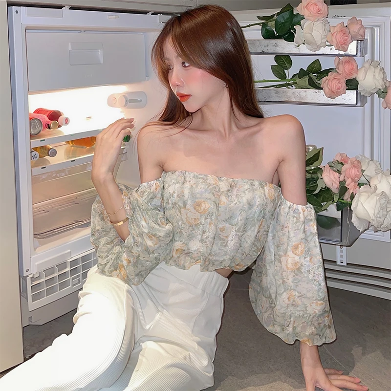 Floral Chiffon Short Shirt Women's Summer Pure Sexy Slash Neck Off Shoulder Lantern Sleeve Top Fashion Female Clothes
Floral Chiffon Short Shirt Women's Summer Pure Sexy Slash Neck Off Shoulder Lantern Sleeve Top Fashion Female Clothes