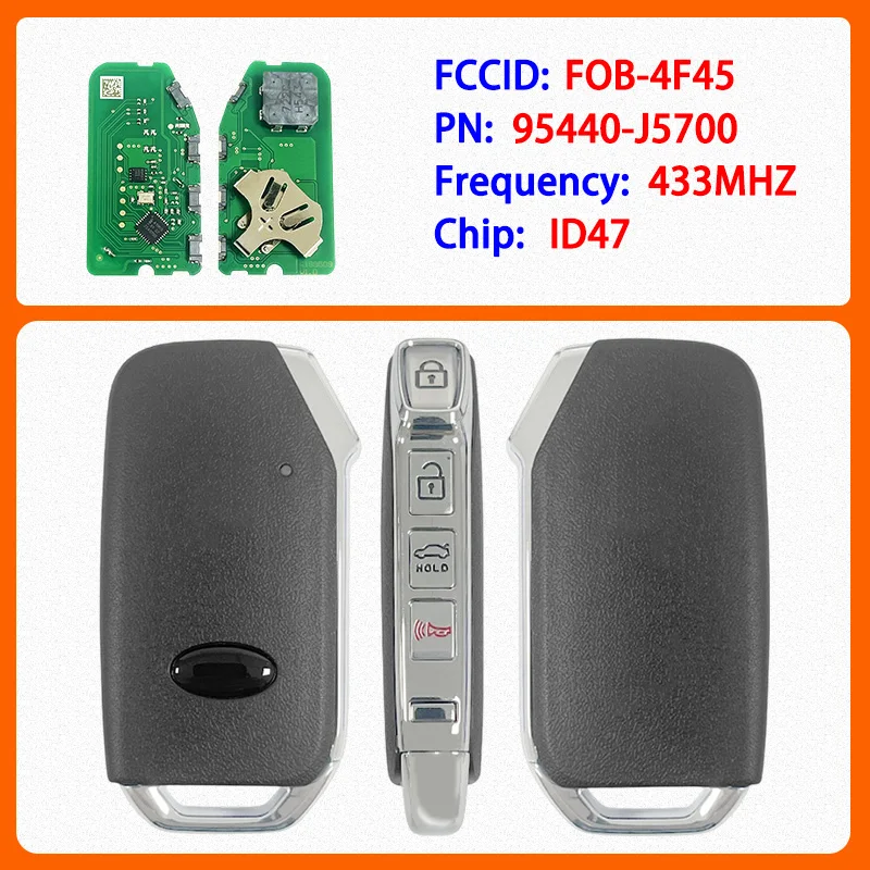 CN051119 Aftermarket 4 Buttons Smart Remote Key PN 95440-J5700 FCC FOB-4F45 47 Chip 434MHz Keyless Go For Kia Stinger 2020-2022
CN051119 Aftermarket 4 Buttons Smart Remote Key PN 95440-J5700 FCC FOB-4F45 47 Chip 434MHz Keyless Go For Kia Stinger 2020-2022