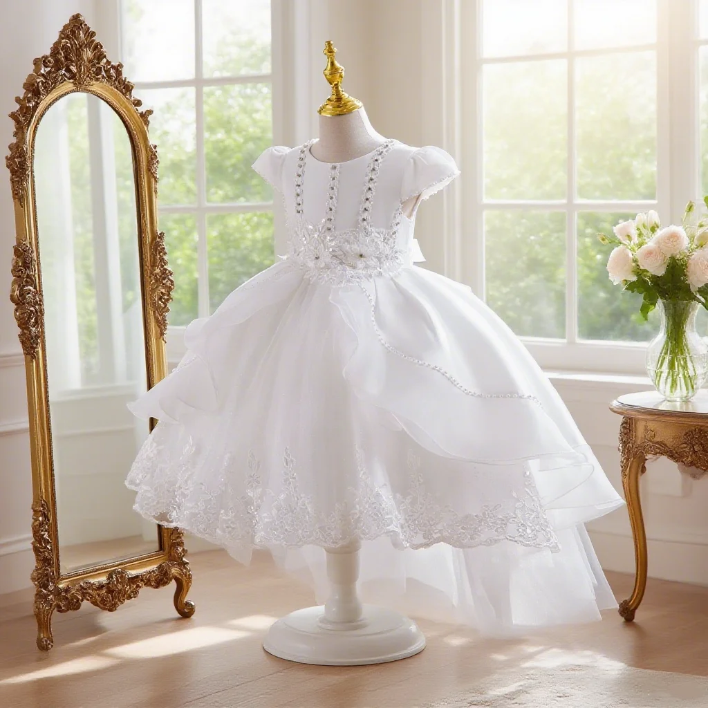 Kids white elegant dress with pearl lace design suitable for piano concert high-end event girl's birthday party
Kids white elegant dress with pearl lace design suitable for piano concert high-end event girl's birthday party