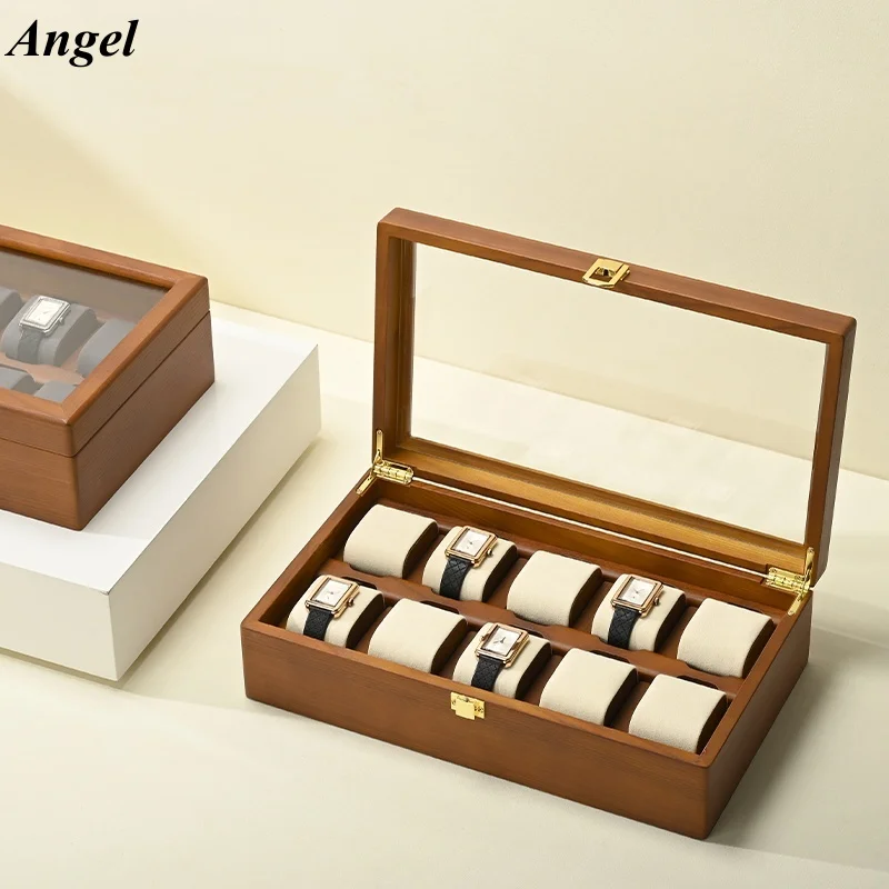 Solid Wood 10 Slot Watch Box, Luxury Wooden Watch Display Case with Glass Lid, Jewelry Storage Organizer for Men Women 
Solid Wood 10 Slot Watch Box, Luxury Wooden Watch Display Case with Glass Lid, Jewelry Storage Organizer for Men Women
