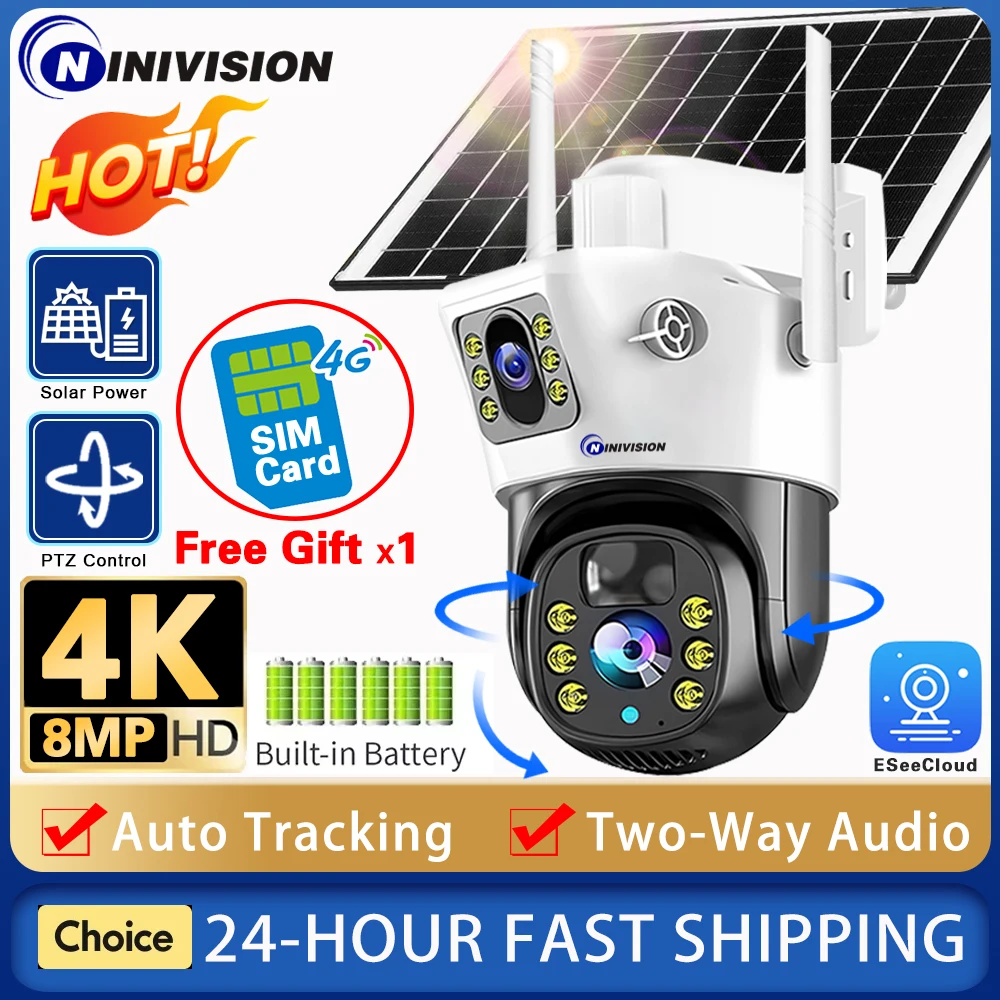4K 8MP Solar Camera 4G SIM Card Auto Tracking 2-way Audio Mini Security Outdoor Dual Lens CCTV Battery Surveillance Video Camera
4K 8MP Solar Camera 4G SIM Card Auto Tracking 2-way Audio Mini Security Outdoor Dual Lens CCTV Battery Surveillance Video Camera