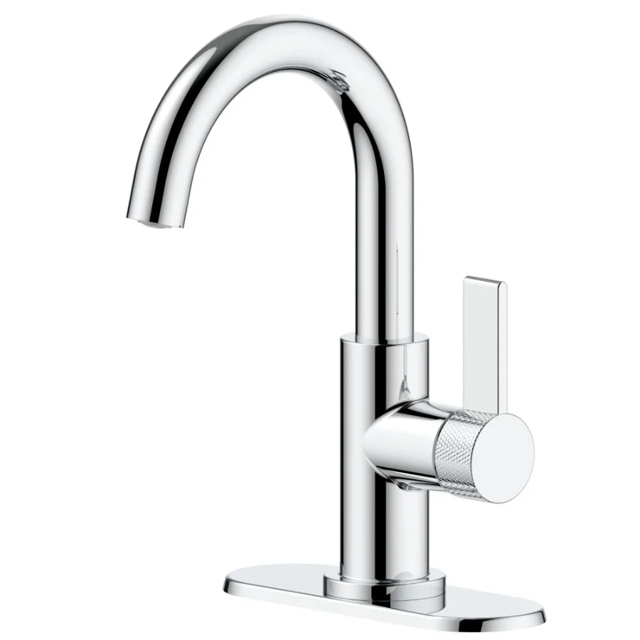 Chrome Single Handle High-Arc Bathroom Faucet with Knurled Handle
Chrome Single Handle High-Arc Bathroom Faucet with Knurled Handle