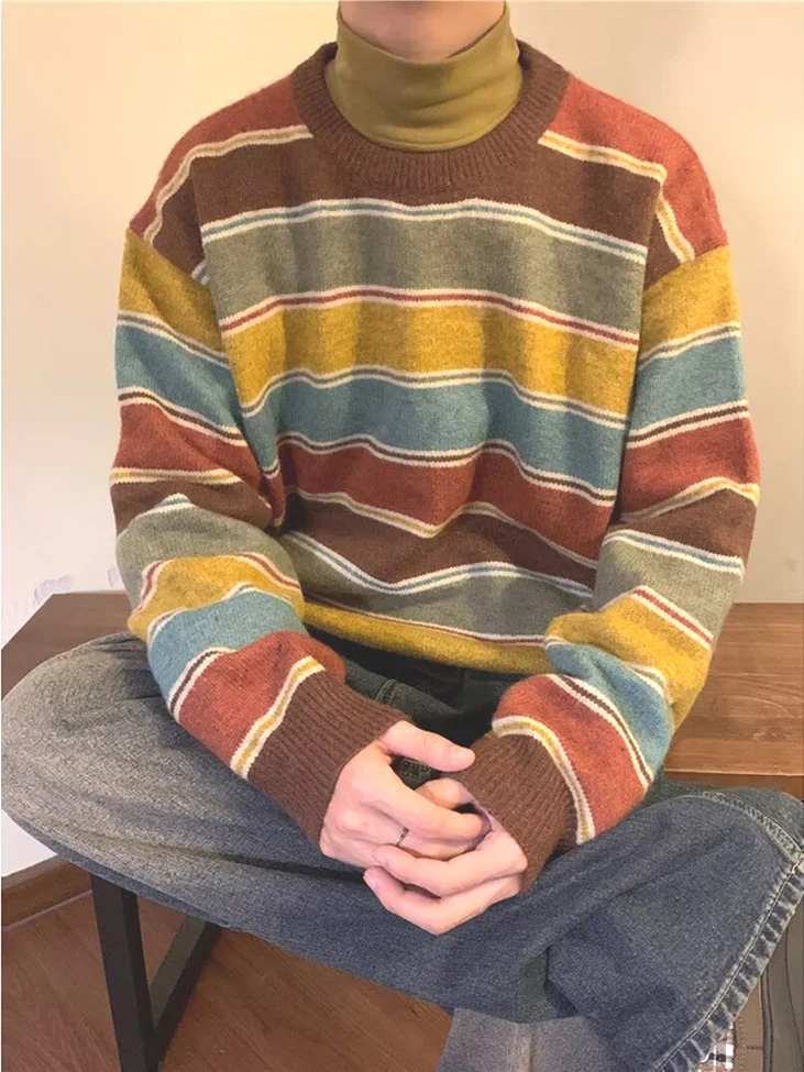 American Retro Striped Knitwear Men's Lazy Loose Long Sleeve Overcoat Yarn Sweatshirt Trendy Casual Wear Winter
American Retro Striped Knitwear Men's Lazy Loose Long Sleeve Overcoat Yarn Sweatshirt Trendy Casual Wear Winter