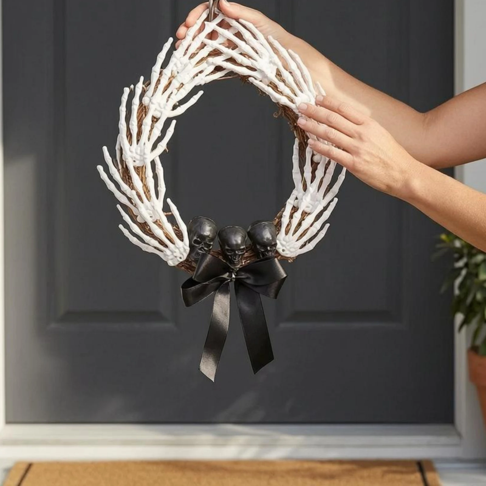 Skeleton Hand Wreath Black Ribbon Halloween Wreath Halloween Door Hanger Lightweight Seasonal Decor Decorative
Skeleton Hand Wreath Black Ribbon Halloween Wreath Halloween Door Hanger Lightweight Seasonal Decor Decorative