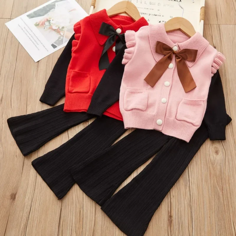 Girls' Knit Sweater Set Autumn Winter Girls' Bow-knit Single-breasted Long-sleeved Cardigan Sweater+ Trousers Two-piece Knit Set
Girls' Knit Sweater Set Autumn Winter Girls' Bow-knit Single-breasted Long-sleeved Cardigan Sweater+ Trousers Two-piece Knit Set