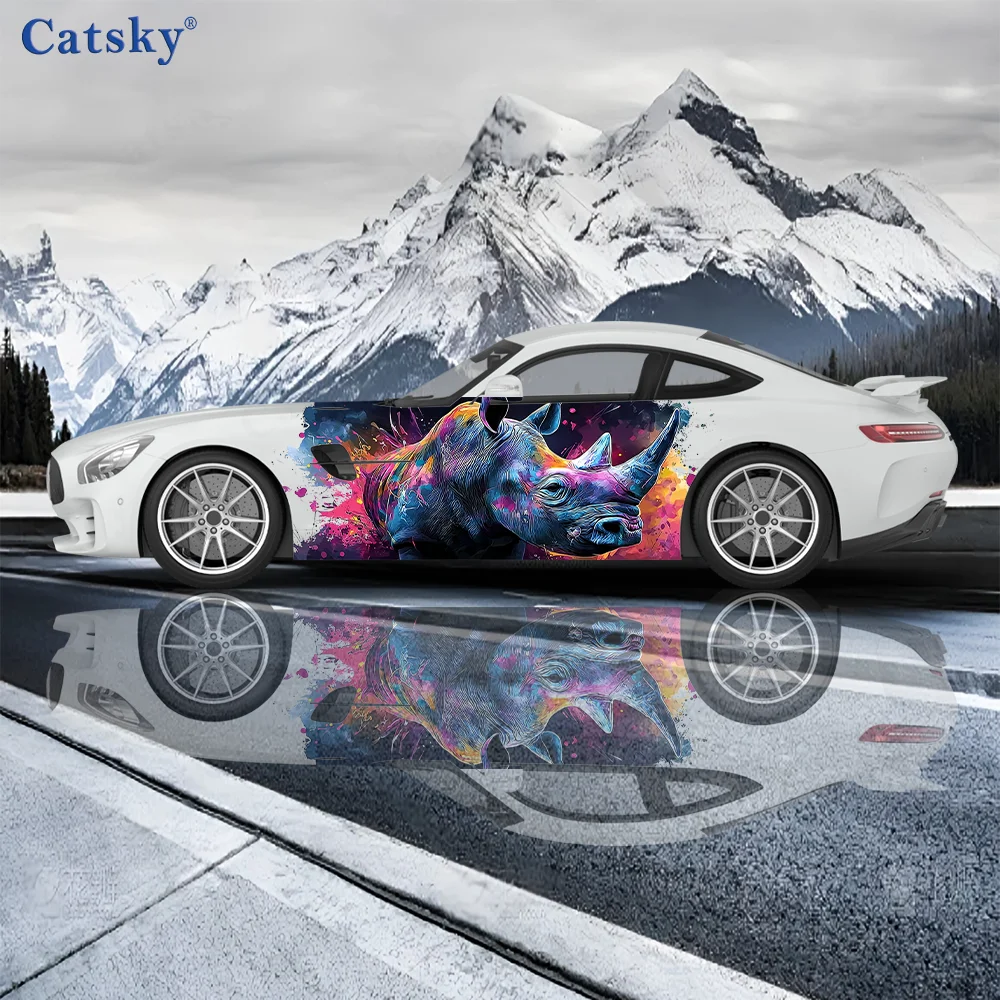 Красочный узор носорога, автомобильные виниловые наклейки, самоклеящаяся наклейка из ПВХ, подходит для грузовиков, внедорожников, украшения, автоаксессуары, подарок 
Красочный узор носорога, автомобильные виниловые наклейки, самоклеящаяся наклейка из ПВХ, подходит для грузовиков, внедорожников, украшения, автоаксессуары, подарок