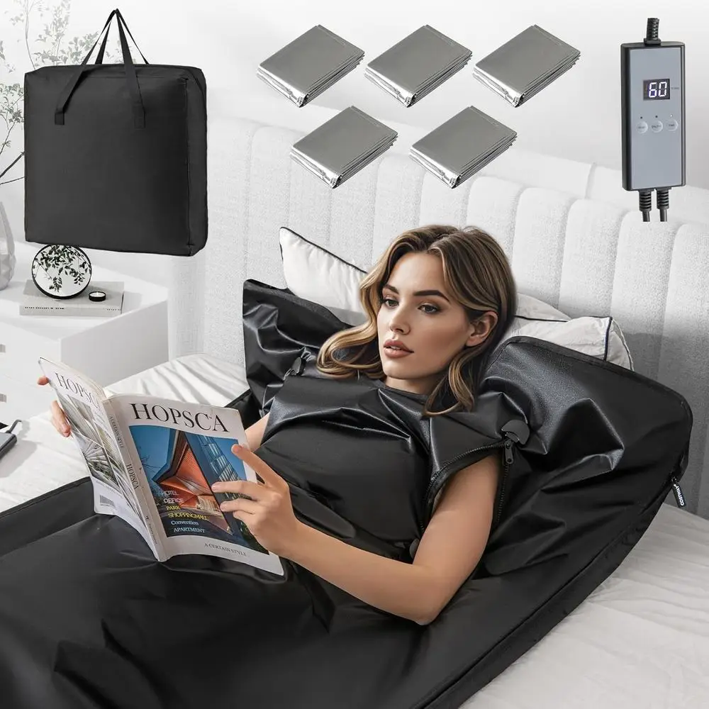 Portable Full-Body Personal Sauna Blanket for Home Use with Armholes, 95-170°F Temperature Range, 30-90 Minute Timer, Relaxation
Portable Full-Body Personal Sauna Blanket for Home Use with Armholes, 95-170°F Temperature Range, 30-90 Minute Timer, Relaxation