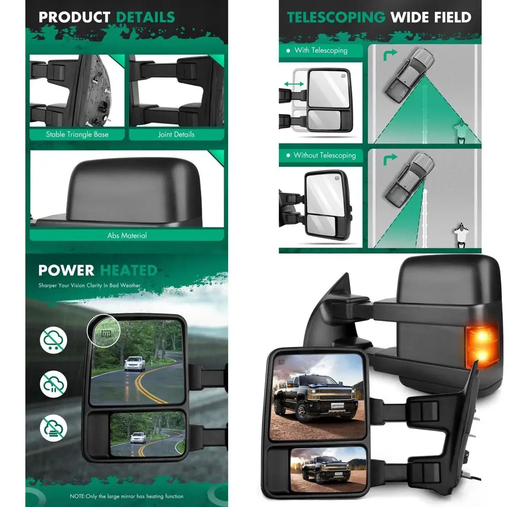 Towing Mirror for Ford for F250 for F350 for F450 for F550 Super Duty Power Heated Driver and Passenger Side Smoke Turn Signal L
Towing Mirror for Ford for F250 for F350 for F450 for F550 Super Duty Power Heated Driver and Passenger Side Smoke Turn Signal L