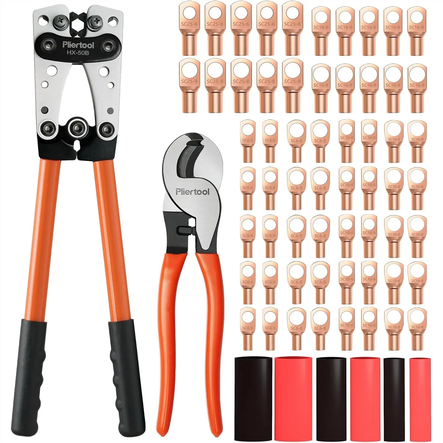 Battery Cable Crimper Tool for AWG 10-1/0 Gauge Lugs with 60PCS Copper Wire Lugs, Cable Cutter, Heavy Duty Crimping Kit
Battery Cable Crimper Tool for AWG 10-1/0 Gauge Lugs with 60PCS Copper Wire Lugs, Cable Cutter, Heavy Duty Crimping Kit