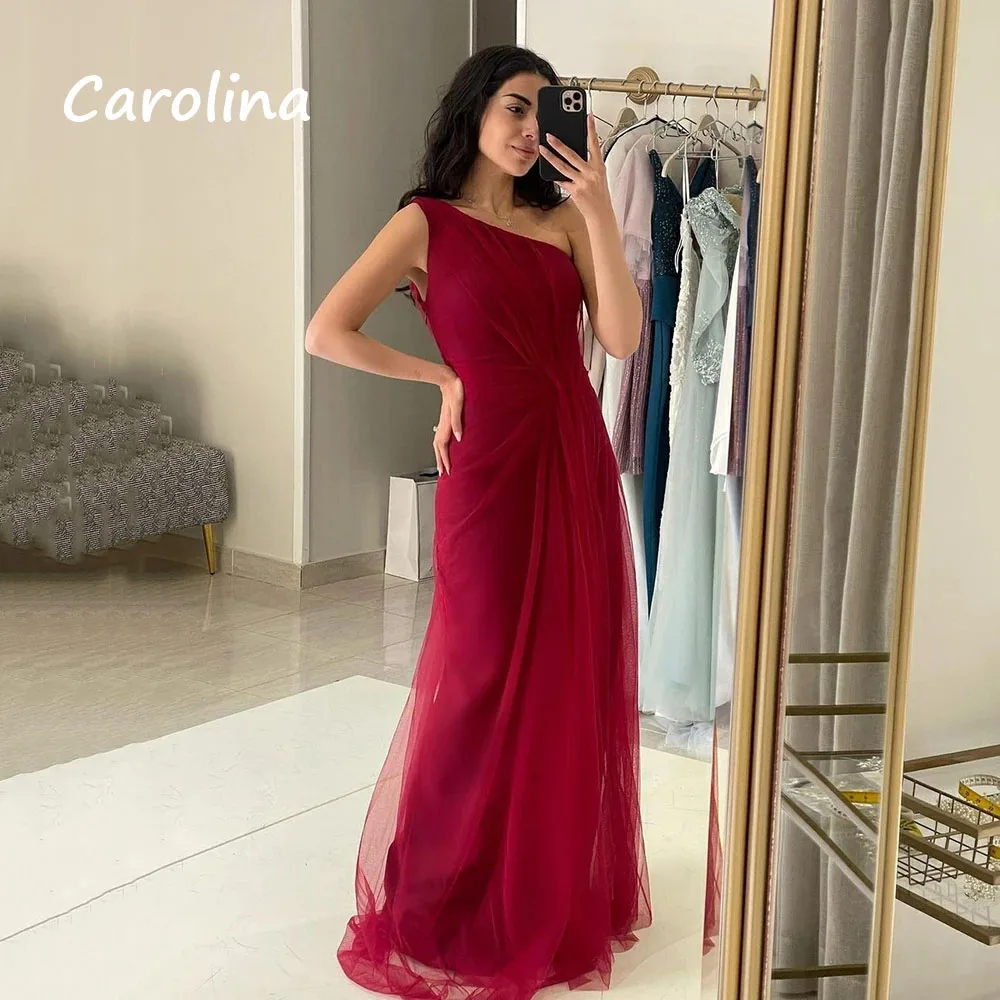 Carolina Customized One Shoulder Tulle Prom Dresses Win Red Pleats Party Dress Elegant Women's Birthday Dress Special Occasions
Carolina Customized One Shoulder Tulle Prom Dresses Win Red Pleats Party Dress Elegant Women's Birthday Dress Special Occasions