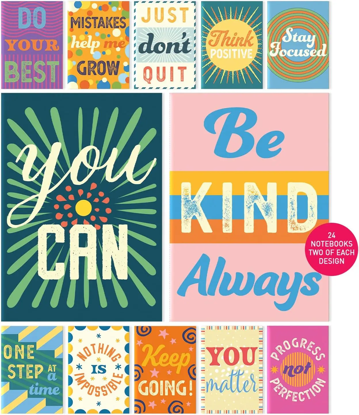 24 Inspirational Mini Notebooks Set - Motivational Journals for Kids & Adults, 44 Pages Each, 3.5"x5"
24 Inspirational Mini Notebooks Set - Motivational Journals for Kids & Adults, 44 Pages Each, 3.5"x5"