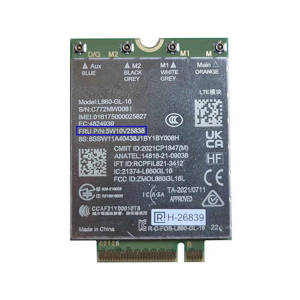 L860-GL-16 FRU 5W10V25838 LTE Cat16 GPS-модуль XMM7560 4G WWAN-карта для ноутбуков X1 Yoga 7-го поколения и X1 Nano 2-го поколения
L860-GL-16 FRU 5W10V25838 LTE Cat16 GPS-модуль XMM7560 4G WWAN-карта для ноутбуков X1 Yoga 7-го поколения и X1 Nano 2-го поколения