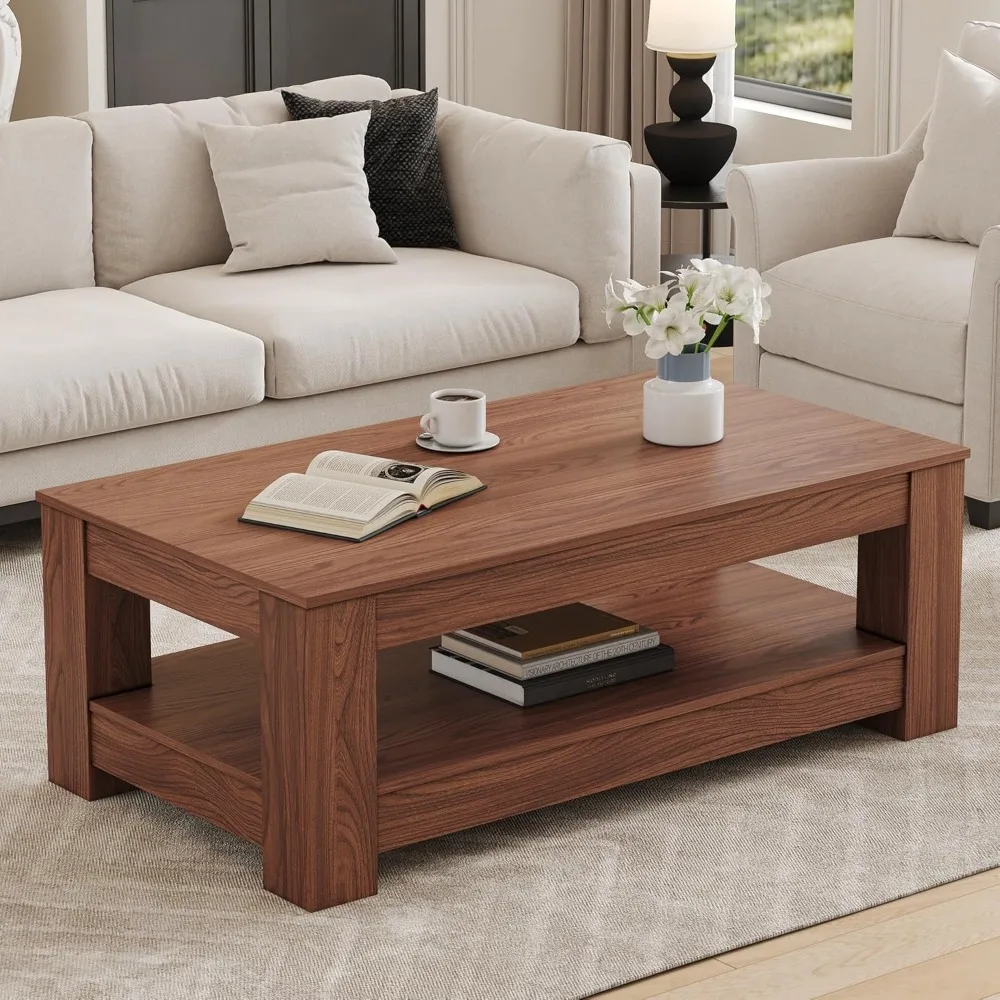 43.3" Coffee Table with Storage, 2-Tier Mid Century Rectangular Accent Table with Thick Tabletop, Rustic Style Cocktail, Center
43.3" Coffee Table with Storage, 2-Tier Mid Century Rectangular Accent Table with Thick Tabletop, Rustic Style Cocktail, Center