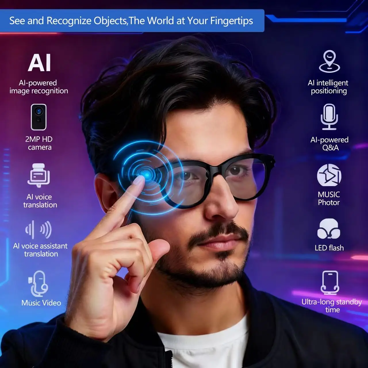 Умные очки с ИИ: перевод в реальном времени, двойная камера, звонки по Bluetooth, фото/видео, музыкальный плеер, многофункциональные, для мужчин
Умные очки с ИИ: перевод в реальном времени, двойная камера, звонки по Bluetooth, фото/видео, музыкальный плеер, многофункциональные, для мужчин