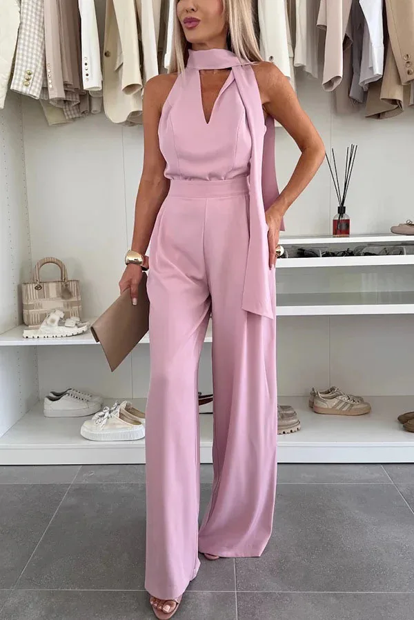 Elegant Office Lady Jumpsuits Spring Summer Fashion Slim V-neck Tie High Waist Sleeveless Solid Color Wide Leg Jumpsuits Women
Elegant Office Lady Jumpsuits Spring Summer Fashion Slim V-neck Tie High Waist Sleeveless Solid Color Wide Leg Jumpsuits Women