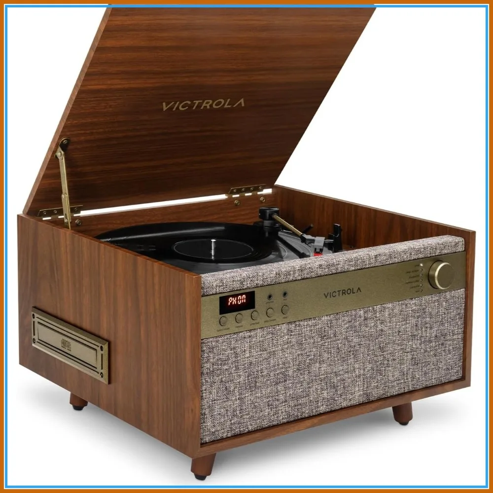 6-in-1 Vinyl Record Player & Music Center – 3-Speed Turntable, CD & Cassette, Bluetooth, Aux, Built-in Speakers, Walnut
6-in-1 Vinyl Record Player & Music Center – 3-Speed Turntable, CD & Cassette, Bluetooth, Aux, Built-in Speakers, Walnut