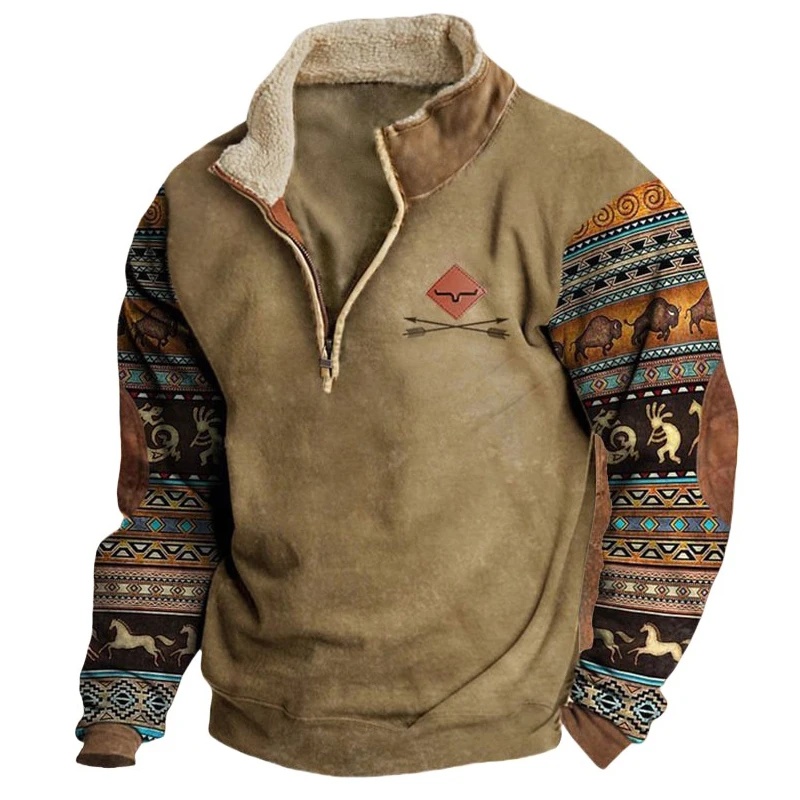 Retro Men's Plush Sweatshirt Fashion Ethnic Printed Stand Pullover Sweatshirt Long Sleeve Half Zipper Jacket Mens Clothing 2025
Retro Men's Plush Sweatshirt Fashion Ethnic Printed Stand Pullover Sweatshirt Long Sleeve Half Zipper Jacket Mens Clothing 2025