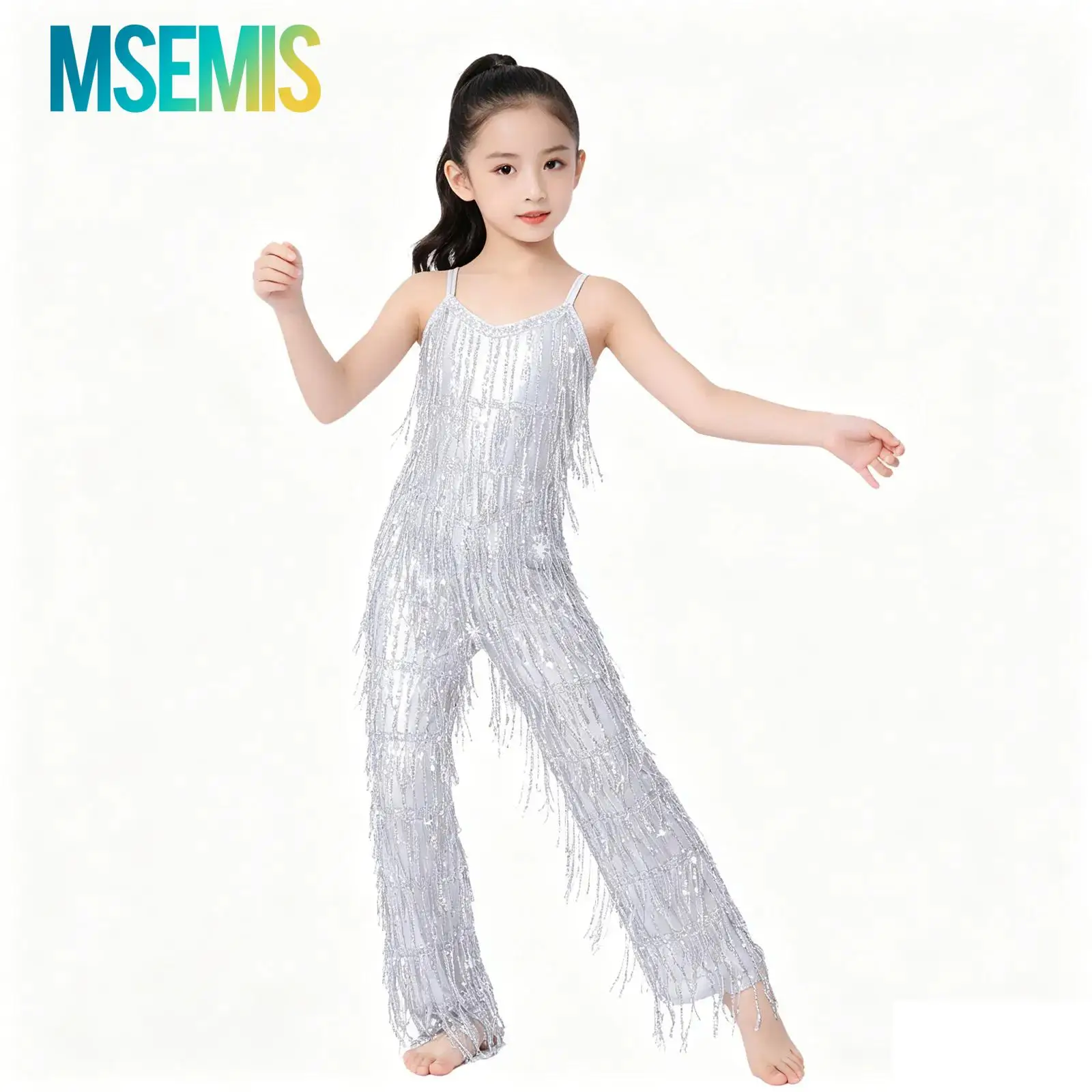 Girls Sparkly Disco Latin Jazz Dance Performance Costume Shiny Sequin Tassels Sleeveless Long Pants Hip Hop Unitards Jumpsuit
Girls Sparkly Disco Latin Jazz Dance Performance Costume Shiny Sequin Tassels Sleeveless Long Pants Hip Hop Unitards Jumpsuit