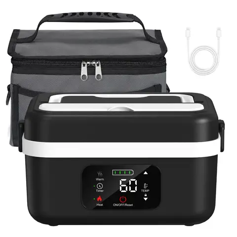 Wireless Electric Insulated Lunch Box - Built-in 8000mAh Battery, 60W Heating Lunch Box 1L Stainless Steel Lunch Box Food Warmer
