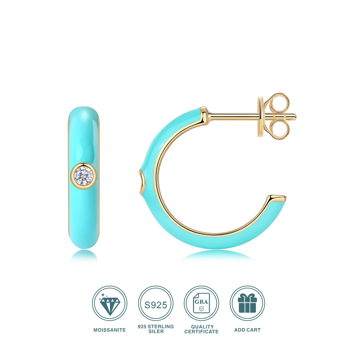 JIUZUAN 18K Gold Plated Turquoise Hoop Earrings, 925 Silver with Moissanite Accent, Enamel Design - Stylish Gift for Women
JIUZUAN 18K Gold Plated Turquoise Hoop Earrings, 925 Silver with Moissanite Accent, Enamel Design - Stylish Gift for Women