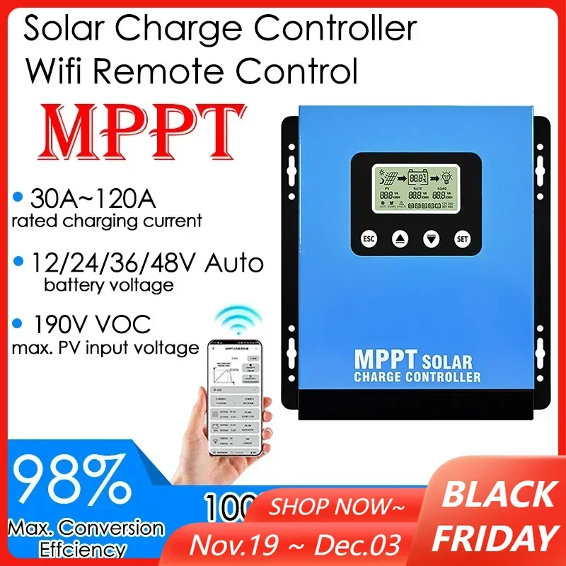 12/24/36/48V WIFI MPPT Solar Charge Controller 30/40/50/60A Solar Panel Battery Regulator LCD USB for Lifepo4 Lead Acid Lithium
12/24/36/48V WIFI MPPT Solar Charge Controller 30/40/50/60A Solar Panel Battery Regulator LCD USB for Lifepo4 Lead Acid Lithium